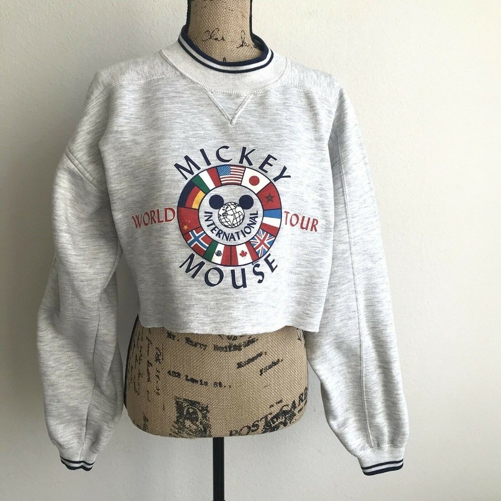 Vintage 90s Mickey Mouse World Tour Sweatshirt Adult Medium Cropped Disney Wear - Picture 11 of 11